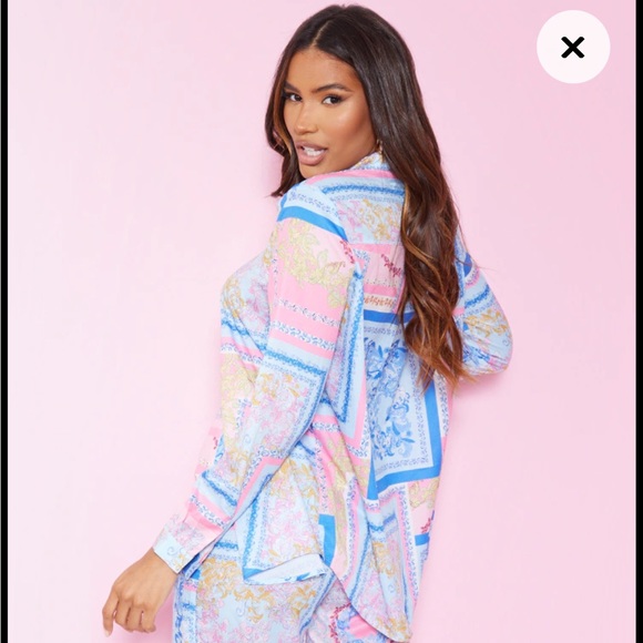 PrettyLittleThing Multi Chain Print Oversized Shirt Blouse - Picture 6 of 6